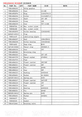 Catálogo de redutores de engrenagens planetárias de balanço de aço para oficinas de reparação de máquinas VOE14566202 EC240B