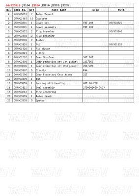 Catálogo da caixa de engrenagens para motor de viagem hidráulica JS 220 20/925318