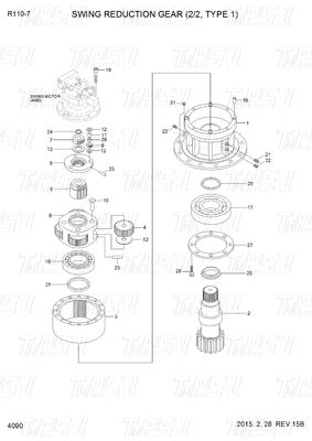 R110-7 Preto OEM Excavatores Swing Motor Drive Peças Catálogo 31N4-10140