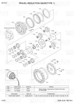 Catálogo Excavador Final Drive Redutor planetário 10 toneladas Preto XJDG-00001 R110-7