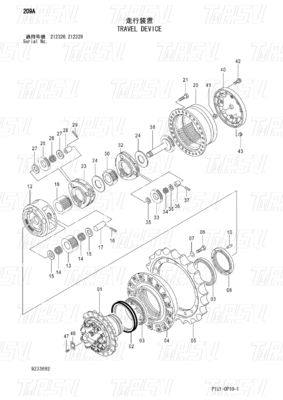 Hidráulico ZX200-3 Travel Final Drive Catálogo para escavadeiras 9233692 9261222
