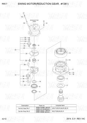31N1-10140 31N1-10141 R80-7 Excavadora Swing Drive Catálogo Redutor Planetário Tipo Varia Dependendo do Modelo