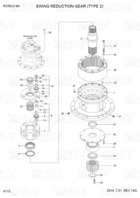 31Q9-19140 R330-9 Excavadora Swing Drive Catálogo caixa de engrenagens para motores hidráulicos