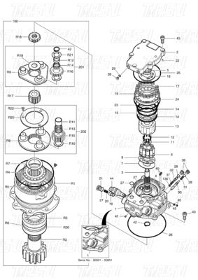 130426-00031 DX60R Excavadora Swing Drive Catálogo Preto Cor de fábrica Motor de balanço hidráulico Motor de balanço